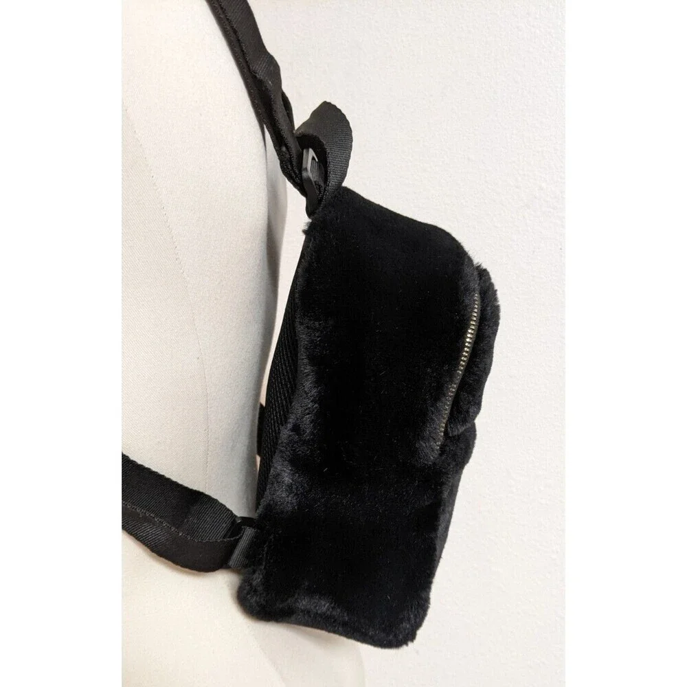 ADIDAS Black Faux Fur Adjustable Mini-Backpack Gold Trefoil Hardware - Picture 13 of 16